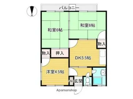 愛媛県松山市 2階建 築48年(3DK/1階)の間取り写真