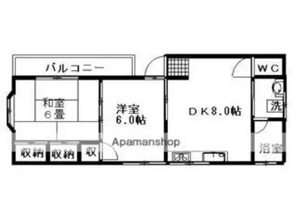 伊予鉄道横河原線 横河原駅 徒歩6分 2階建 築30年(2DK/2階)の間取り写真