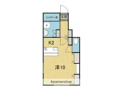 伊予鉄道市駅線 勝山町駅 徒歩9分 2階建 築1年(1K/1階)の間取り写真