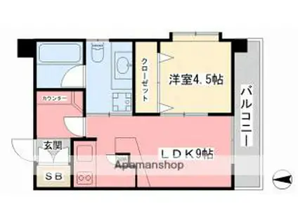 伊予鉄道高浜線 大手町駅(愛媛) 徒歩1分 11階建 築20年(1LDK/9階)の間取り写真