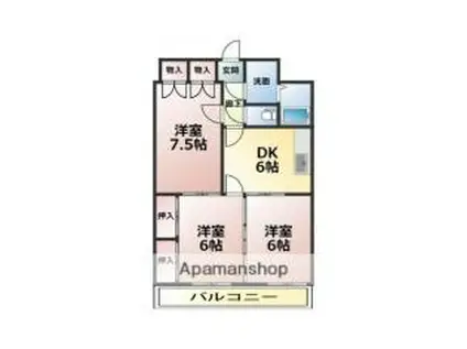 伊予鉄道横河原線 梅本駅 徒歩12分 4階建 築30年(3DK/4階)の間取り写真