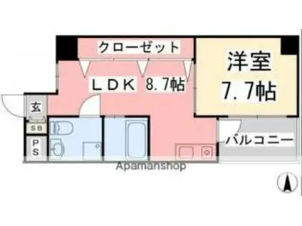 伊予鉄道市駅線 松山市駅駅 徒歩3分 10階建 築24年(1LDK/4階)の間取り写真