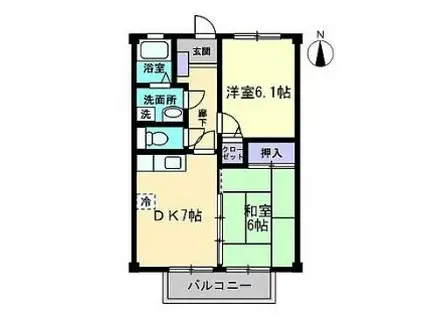 JR予讃線 北伊予駅 徒歩67分 2階建 築21年(2DK/1階)の間取り写真