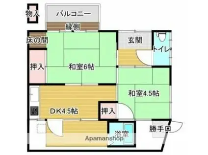 伊予鉄道横河原線 いよ立花駅 徒歩7分 1階建 築55年(2DK)の間取り写真