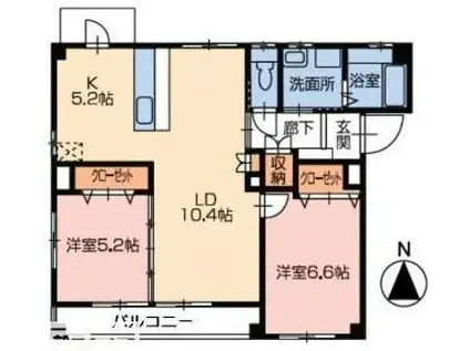 フォブールゆるぎ(2LDK/1階)の間取り写真