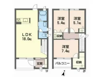 伊予鉄道環状線(JR松山駅経由) 本町６丁目駅 徒歩12分 2階建 築21年(3LDK/1階)の間取り写真