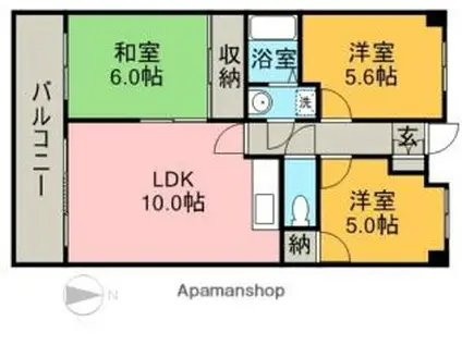 アサヒパレス港町(3LDK/4階)の間取り写真