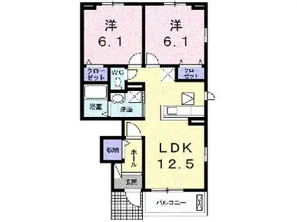 アルフヘイム(2LDK/1階)の間取り写真