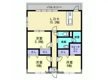 エリヴェール道後(3LDK/3階)の間取り写真