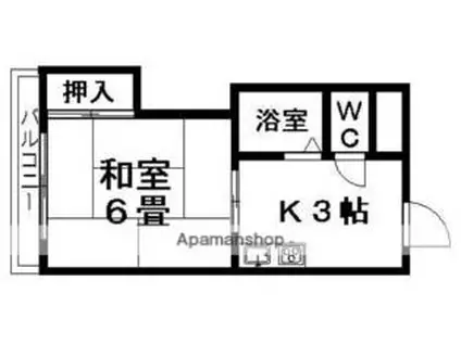 伊予鉄道郡中線 鎌田駅 徒歩3分 3階建 築36年(1K/2階)の間取り写真