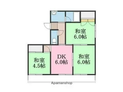 JR予讃線 伊予和気駅 徒歩16分 4階建 築44年(3DK/2階)の間取り写真