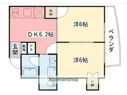 伊予鉄道環状線(JR松山駅経由) 萱町６丁目駅 徒歩3分 5階建 築28年(2DK/3階)の間取り写真