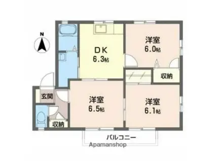 愛媛県松山市 2階建 築28年(3DK/1階)の間取り写真