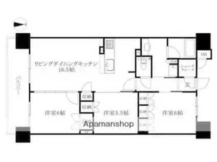 プレミスト松山二番町(3LDK/6階)の間取り写真