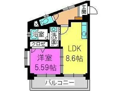 福岡市地下鉄七隈線 桜坂駅 徒歩23分 7階建 築20年(1LDK/6階)の間取り写真