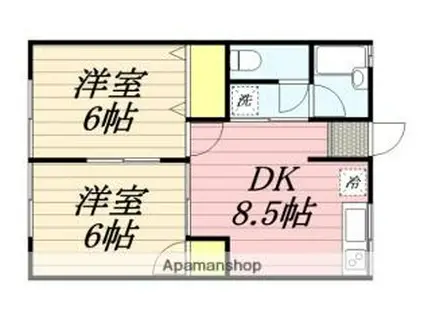 JR久大本線 筑後大石駅 徒歩21分 2階建 築33年(2DK/2階)の間取り写真