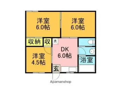 西鉄甘木線 馬田駅 徒歩6分 2階建 築40年(3DK/1階)の間取り写真