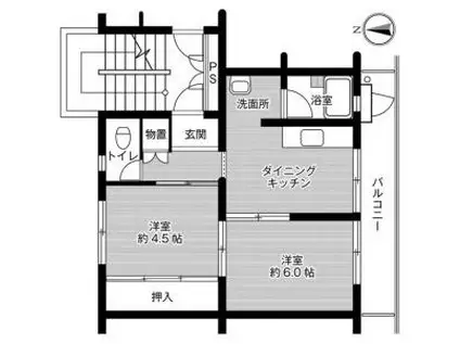 ビレッジハウス伊万里2号棟(2DK/3階)の間取り写真