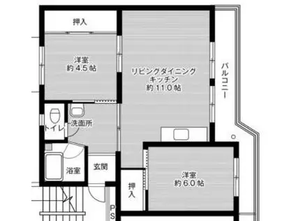 ビレッジハウス飯塚 2号棟(2LDK/5階)の間取り写真