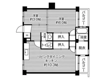 ビレッジハウス萩原 2棟(2LDK/3階)の間取り写真