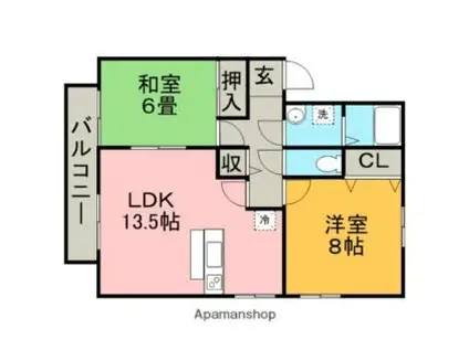JR鹿児島本線 田代駅 徒歩10分 2階建 築23年(2LDK/2階)の間取り写真