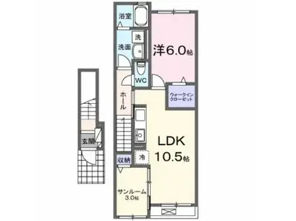 アーサー上峰(1LDK/2階)の間取り写真