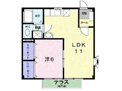 ファミール濱田B(1LDK/1階)の間取り写真