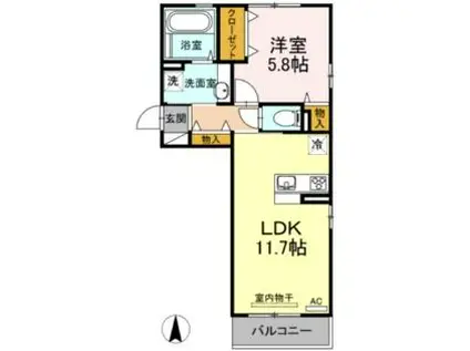 JR鹿児島本線 八代駅 徒歩46分 3階建 築6年(1LDK/3階)の間取り写真