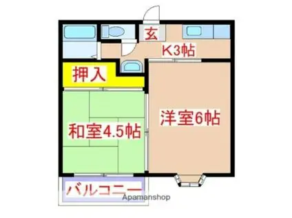 JR日豊本線 国分駅(鹿児島) 徒歩25分 2階建 築34年(2K/1階)の間取り写真