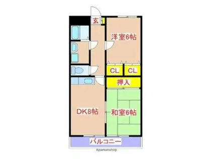 JR日豊本線 国分駅(鹿児島) 徒歩22分 3階建 築28年(2DK/1階)の間取り写真