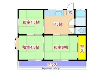 JR日豊本線 隼人駅 徒歩10分 2階建 築37年(3K/1階)の間取り写真