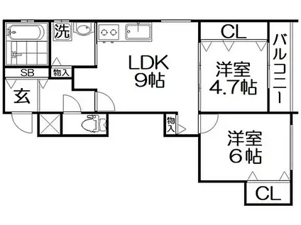 レユシール高柳(2LDK/1階)の間取り写真