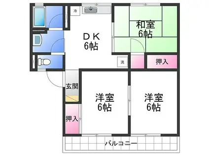 メルヘン三宅A棟(3DK/2階)の間取り写真