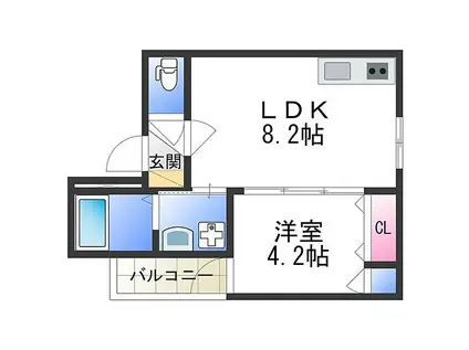 ジョイフル矢田(1LDK/2階)の間取り写真