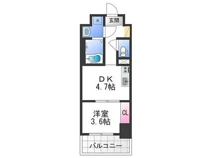 JR阪和線 鳳駅 徒歩6分 10階建 築1年(1DK/5階)の間取り写真