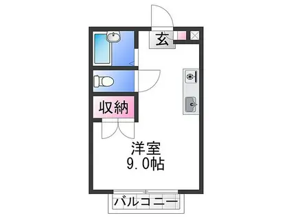 JR阪和線 信太山駅 徒歩6分 2階建 築28年(ワンルーム/1階)の間取り写真