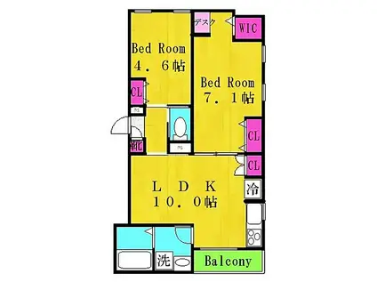 長尾2丁目メゾン(2LDK/1階)の間取り写真