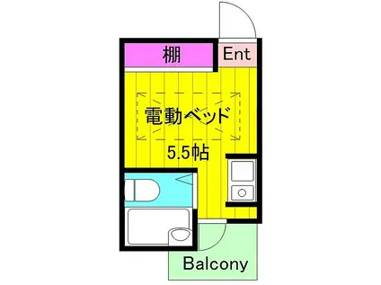 シャトルハイムI(ワンルーム/2階)の間取り写真