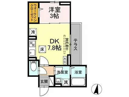 JR横浜線 古淵駅 徒歩6分 3階建 築1年(1DK/1階)の間取り写真