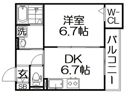 セラフィーメゾン郡元町(1DK/1階)の間取り写真