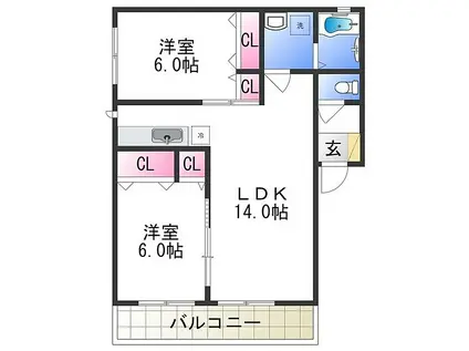 ハイムシカーダ(2LDK/1階)の間取り写真