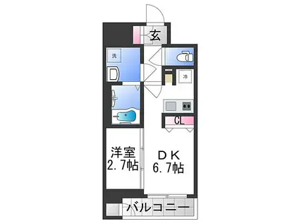 ワールドアイ大阪城イーストアドバンス(1DK/6階)の間取り写真