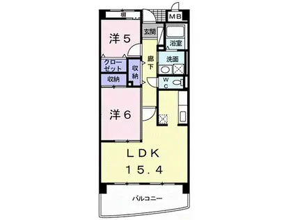 JR紀勢本線 紀三井寺駅 徒歩15分 6階建 築20年(2LDK/2階)の間取り写真