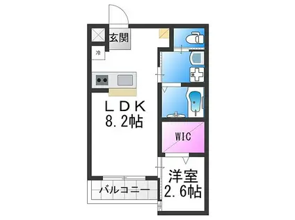 リアコート北田辺(1LDK/2階)の間取り写真