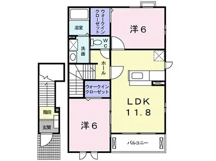 ヴァンクール貴志川I(2LDK/2階)の間取り写真