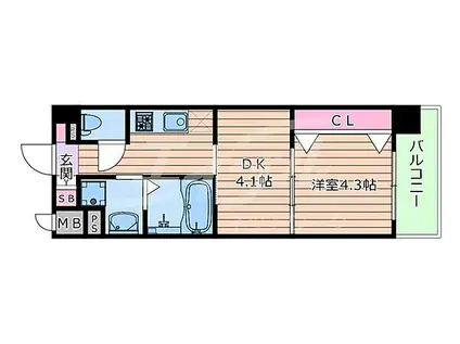 大阪メトロ御堂筋線 江坂駅 徒歩14分 7階建 築3年(1DK/7階)の間取り写真