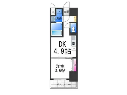 JR阪和線 鳳駅 徒歩6分 10階建 築1年(1DK/2階)の間取り写真