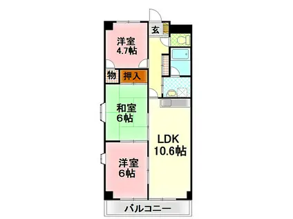 伊豆箱根鉄道駿豆線 大場駅 徒歩11分 3階建 築28年(3LDK/3階)の間取り写真