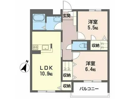 インペリアル(2LDK/2階)の間取り写真