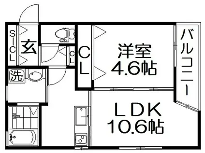 シャンテー東香里(1LDK/3階)の間取り写真